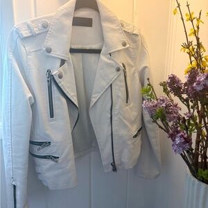 Blank NYC White Moto Leather Jacket with Silver Zippers